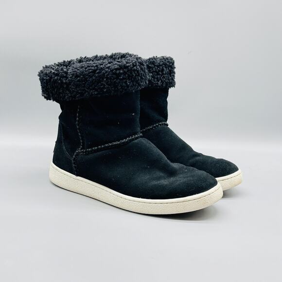UGG Boots Womens 8.5 Black Suede Sherpa Cuff Ankle Warm Winter Sneaker Bootie - Picture 2 of 10